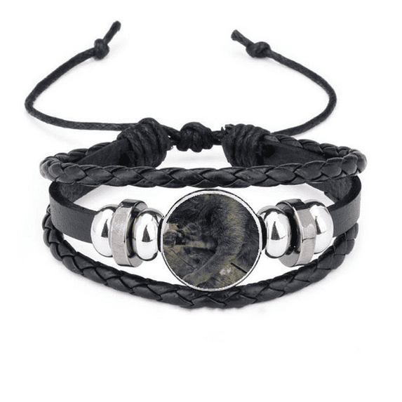 animal pattern gray cat photograph bracelet braided leather woven wristband
