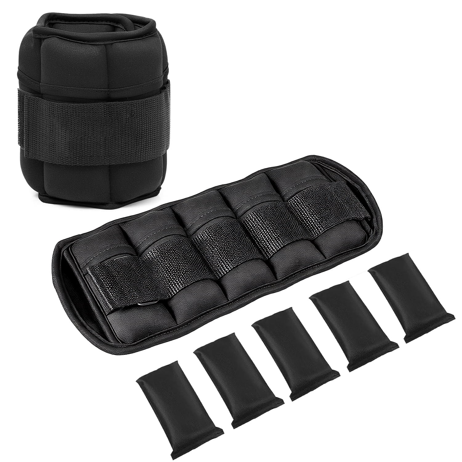 BN-LINK Adjustable Ankle Weights Set 1Pair (5lbs*2) Removable Sandbags Leg/Wrist/Arm Weights for Women Men,Modularized Leg Weight Straps for Yoga, Walking, Running, Gym