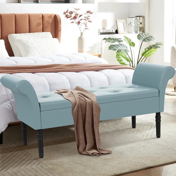 annjoe Storage Ottoman Bench Bedroom Bench Bed Entryway Hallway Chest, Footrest, Padded Seat Blue Green