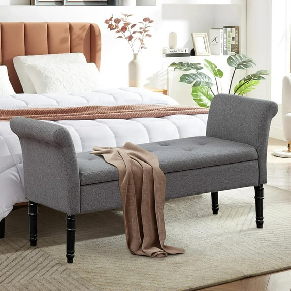 annjoe Storage Ottoman Bench Bedroom Bench Bed Entryway Hallway Chest, Footrest, Padded Seat Grey