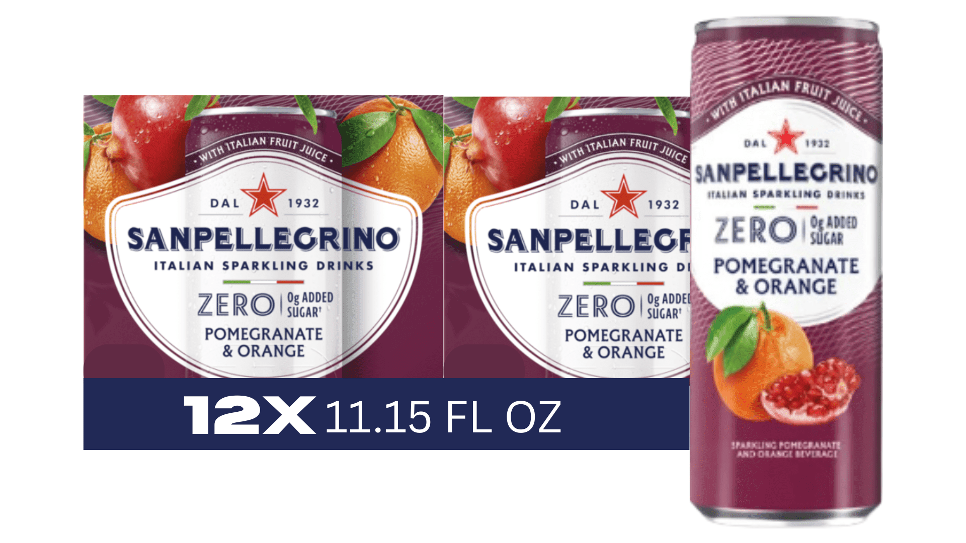 Sanpellegrino Zero Sugar Pomegranate & Orange Italian Sparkling Drink, 12 Cans