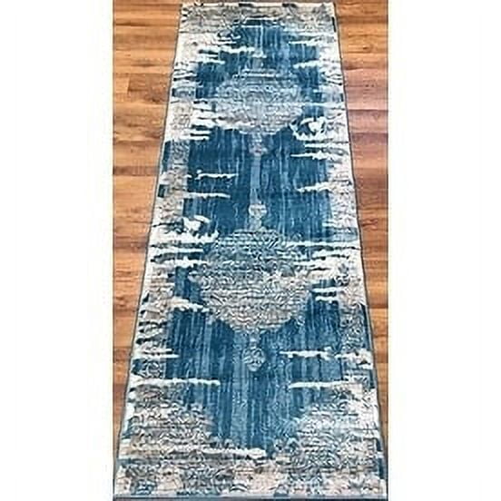 antep rugs zeugma collection 294 floral runner rug blue 2'7" x 7'6" - 2'7" x 7'6"