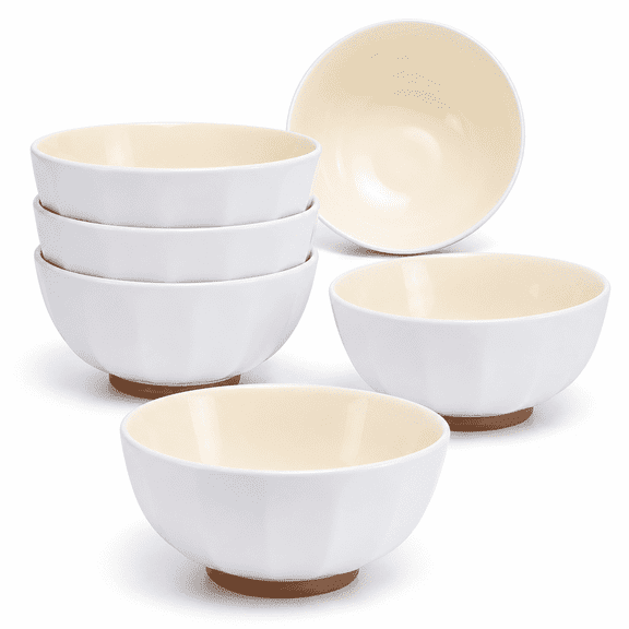 anveena Porcelain Bowls Set of 6, 24 oz Cream Yellow Cereal and Soup Bowls for Rice, Pasta, Salad, Oatmeal, Microwave Dishwasher Safe
