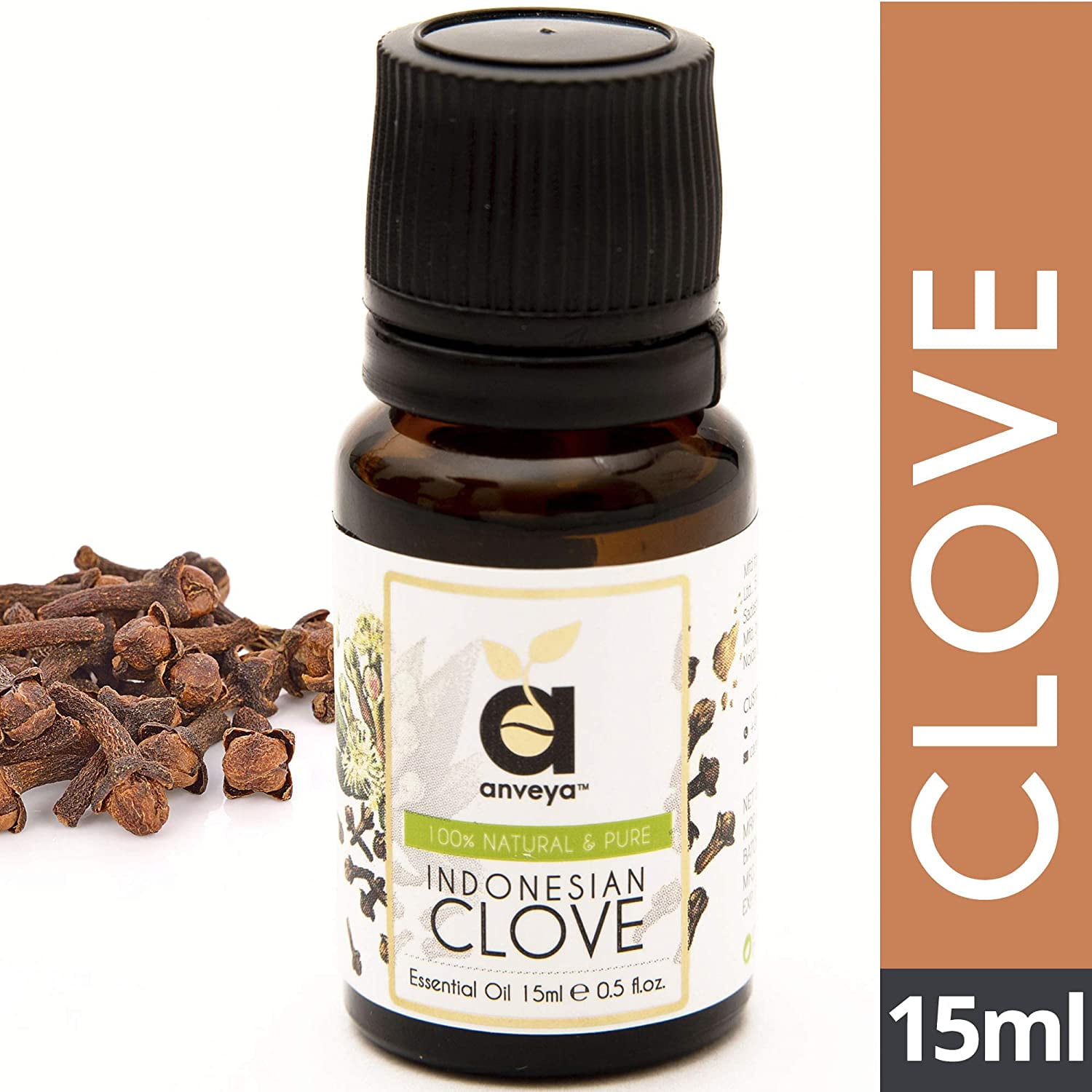 anveya Indonesian Clove Essential Oil, 100 Natural & Pure, 15ml, for Hair Care, Acne, Toothache