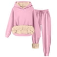 thumbnail image 1 of aohooy 2 Piece Outfits for Women Winter Sweatsuit Sherpa Fleece Lined Pullover Hoodies and Jogger Pants Solid Color Matching Thermal Sets 2025 Pink,M, 1 of 5