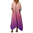 thumbnail image 1 of aohooy 3/4 Sleeve Loose Fitting Dress for Women Gradient Color Flowy Maxi Dress V Neck Dressy Casual Summer Sundress with Pockets Pink,S, 1 of 7