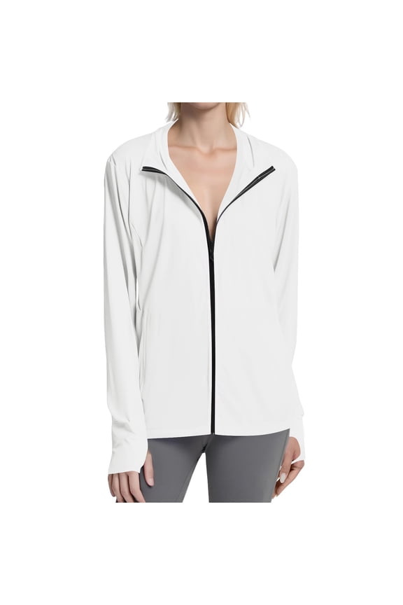 Active Wear Jackets for Woman 2026 Lightweight UV Protection Long Sleeve Full Zip Thumb Holes Hooded Coats White,XXL