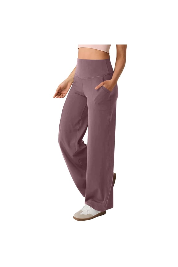 Athletic Pants Women Wide Straight Leg High Waisted Workout Sweatpant Tummy Control Stretchy Bootcut Solid Pull On Pant Watermelon Red,M