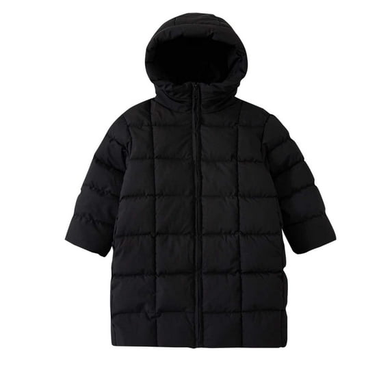aohooy Baby Winter Coat Puffer Thicken Zipper Windproof Hooded Down Jackets Trendy Warm Solid Long Sleeve Coats with Pockets Black,7 Years