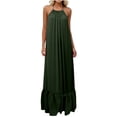 thumbnail image 1 of aohooy Backless Cami Dresses for Women Spaghetti Strap Flowy Ruffle Hem Maxi Summer Beach Vacation Sun Dresses Army Green,L, 1 of 7