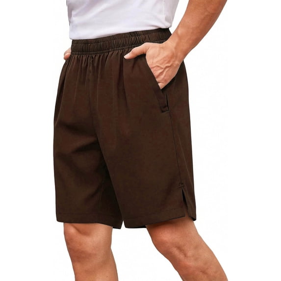 aohooy Basketball Shorts Men Athletic Running Shorts with Pockets Elastic Waist Side Split Quick Dry Workout Gym Shorts Brown,XL
