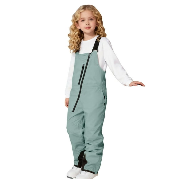 aohooy Big Girls Snow Bibs Waterproof Insulated Ski Pants Adjustable Strap Skiboard Overalls Lightweight Winter Skisuit Green,10 Years