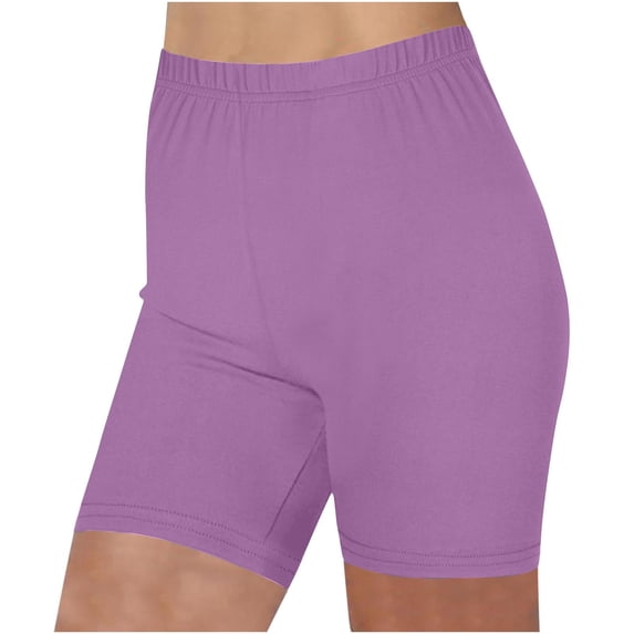 aohooy Biker Shorts for Plus Size Women Basic High Stretch Workout Yoga Shorts Tummy Control Fitness Sport Leggings for Early Spring Summer Purple,XXL