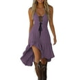 thumbnail image 1 of aohooy Boho Cowgirl Dress for Women Linen Vintage Beach Midi Dresses Casual Sleeveless Ruffled Sundresses Western Outfit 2025 Purple,XL, 1 of 7