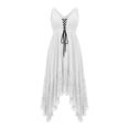 thumbnail image 1 of aohooy Boho Western Maxi Dress for Women Wedding Dresses Spaghetti Strap Lace Up Long Dress Lace Trim Asymmetric Ruffle Hem White,M, 1 of 6