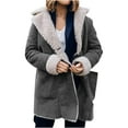 thumbnail image 1 of aohooy Bomber Coats for Women - Warm Sherpa Fleece Lined Overcoat Long Sleeve Notch Lapel Faux Suede Leather Jackets with Pockets Dark Gray,XL, 1 of 6