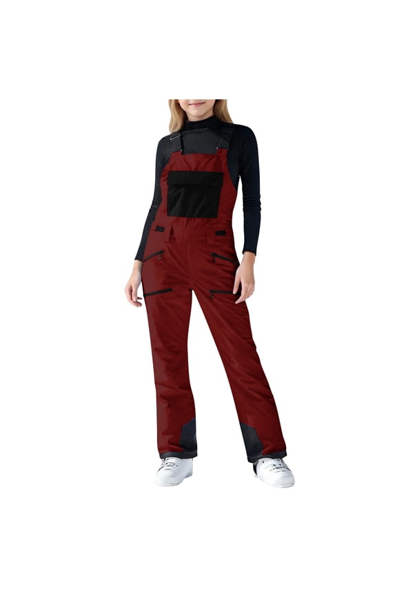 Boys Snow Bibs Waterproof Insulated Ski Pants Adjustable Strap Skiboard Overalls Lightweight Winter Skisuit Wine,6 Years