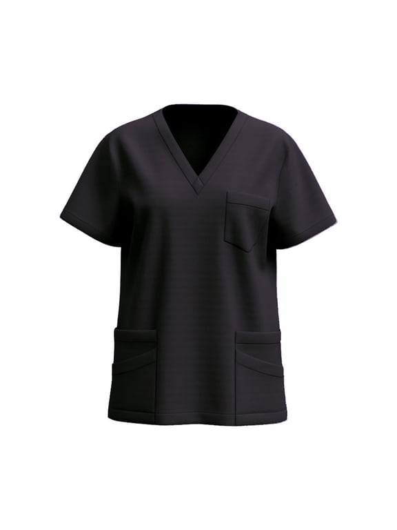 Breast Cancer Scrub Tops Women V Neck Multi Pockets Housekeeping Uniform Shirts 2026 Cleaning Tees for Cleaning Jobs Black,L