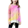 thumbnail image 1 of aohooy Bright Shirts for Girls Tie Dye Long Sleeve Crewneck Tunic Lace Trim Hem Trendy Blouses Cute Fall Pullover Loose Soft Tops Hot Pink,8-9Years, 1 of 6