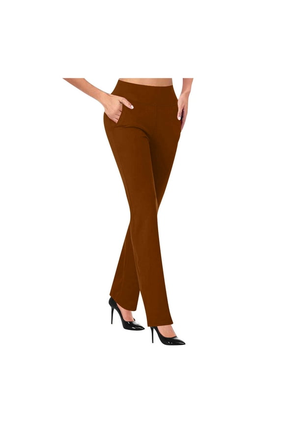 Business Casual for Women Pants Wide Leg High Waisted Stretchy Pull-On Pant Bootcut Workout Everyday Office Trousers Coffee,M