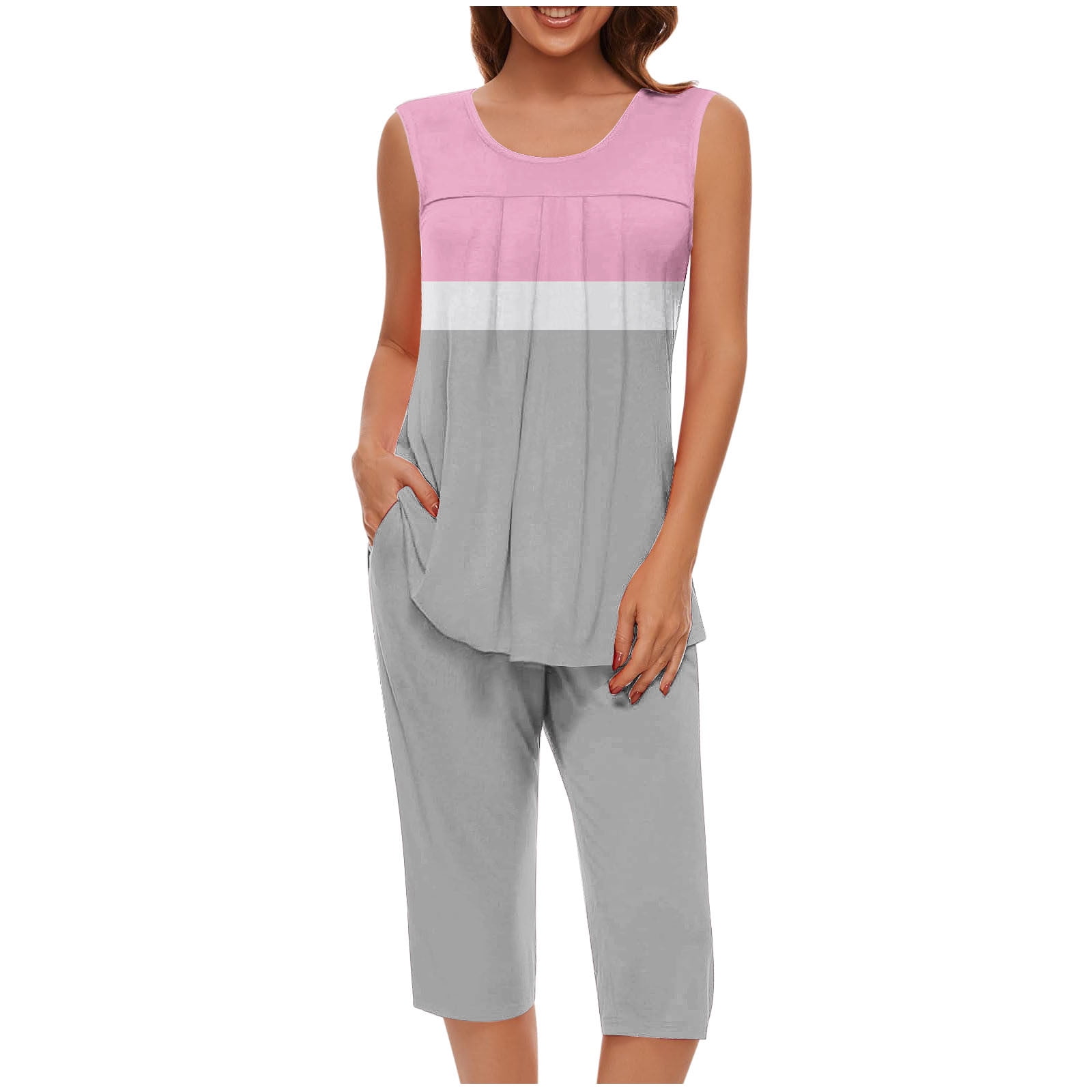 Pjmlifecoco Women's Button-Down Pajama Set – V-Neck, Short Sleeve & Pocket Shorts, Super Soft Loungewear For Summer, Size Small, Gray
