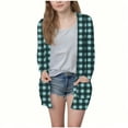 thumbnail image 1 of aohooy Cardigan Kids Girls Plaid Lightweight Open Front Cardigans Shawl Collar Long Sleeve Oversized Outerwear Sweater with Pockets Mint Green,130, 1 of 6