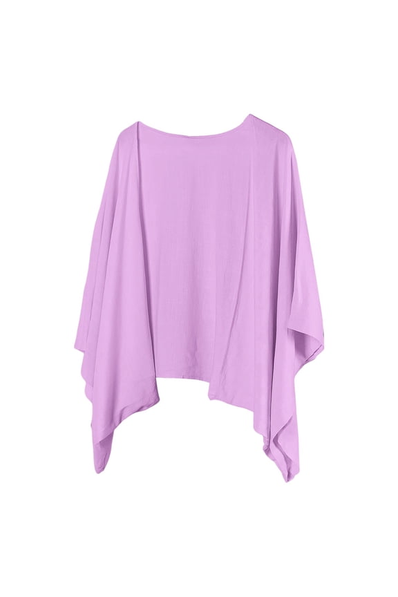 Cardigan Shirts for Women Dressy Linen 3/4 Sleeve Flowy Cardigans Casual Open Front Loose Cover Ups Poncho Shrug Tops Purple,M