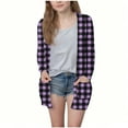 thumbnail image 1 of aohooy Cardigan Toddler Girl Plaid Lightweight Open Front Cardigans Shawl Collar Long Sleeve Oversized Outerwear Sweater with Pockets Purple,160, 1 of 6