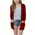 thumbnail image 1 of aohooy Cardigans for Toddler Girls Plaid Lightweight Open Front Cardigan Shawl Collar Long Sleeve Oversized Outerwear Sweater with Pockets Red,120, 1 of 6