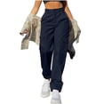 thumbnail image 1 of aohooy Cargo Lounge Pants Women Plus Size Casual Summer Travel Stretch Multi Pockets Lightweight Hiking Wide Leg Trousers Navy,XXXXL, 1 of 7