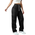thumbnail image 1 of aohooy Cargo Pants Women Adjustable Waist Drawstring Wide Leg High Waisted Baggy Sweatpants Multi Pockets Athletic Jogging Workout Trousers Black,L, 1 of 9