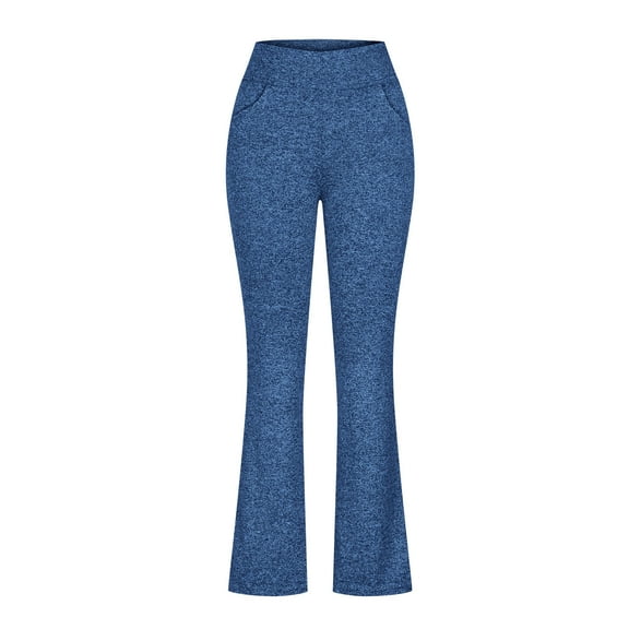 aohooy Casual Office Pants for Women Plus Size Wide Leg High Waisted Pull-On Pant Stretchy Bootcut Workout Solid Trousers with Pocket Blue,XXL