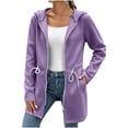 thumbnail image 1 of aohooy Cinch Waist Hoodie for Women Drawstring Full Zip Up Sweatshirts Jacket Fall Lightweight Long Sleeve Hooded Workout Jackets Purple,M, 1 of 8