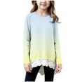 thumbnail image 1 of aohooy Cool Girl Tops Gradient Solid Long Sleeve Crewneck Tunic Lace Trim Hem Trendy Blouses Cute Fall Pullover Loose Soft Shirts Yellow,4-5Years, 1 of 6
