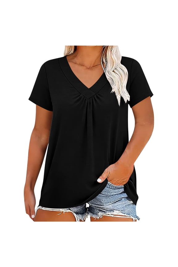 Cooling Sun Protection Shirt Women Plus Size Summer Casual V Neck Short Sleeve Workout Tops with Sunbock UPF 50+ Oversized Quick Dry Shirts for Hiking Running Fishing Black,XL