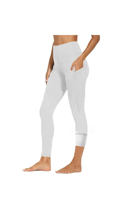 Cotton Fleece Leggings for Women, High Waisted Tummy Control Yoga Pants for Gym Running Pockets Stretch Pant White,S