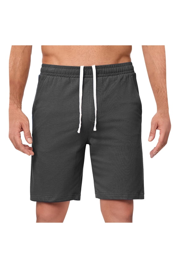 Cotton Shorts for Men 9" Casual Elastic Waist Drawstring Lightweight Stretch Workout Lounge Beach Jersey Sweat Shorts Dark Gray,L