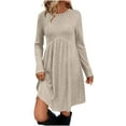 thumbnail image 1 of aohooy Crew Neck Sweater Dress for Women - Elegant Empire Waist Tunic Dresses Ribbed Knit Long Sleeve Dress with Pockets Khaki,XXL, 1 of 9