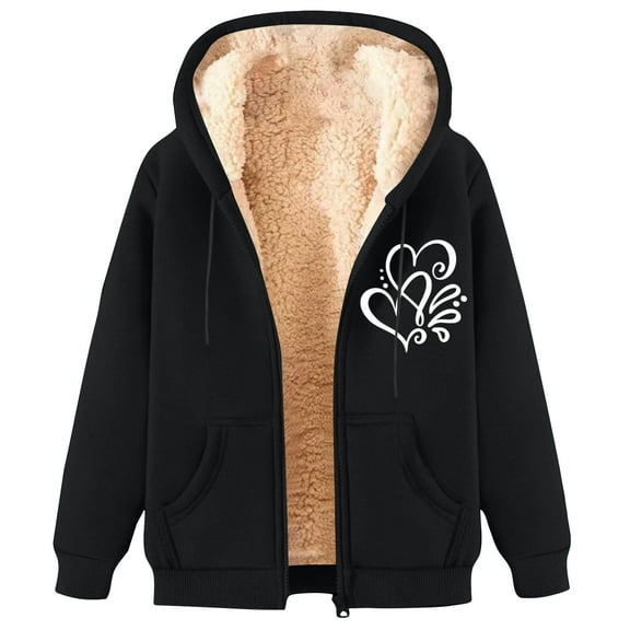 aohooy Design Hoodies for Men Print Sherpa Plush Lined Zip Jacket Sweatshirts Oversized Winter Long Sleeve Coats with Pockets Black,M