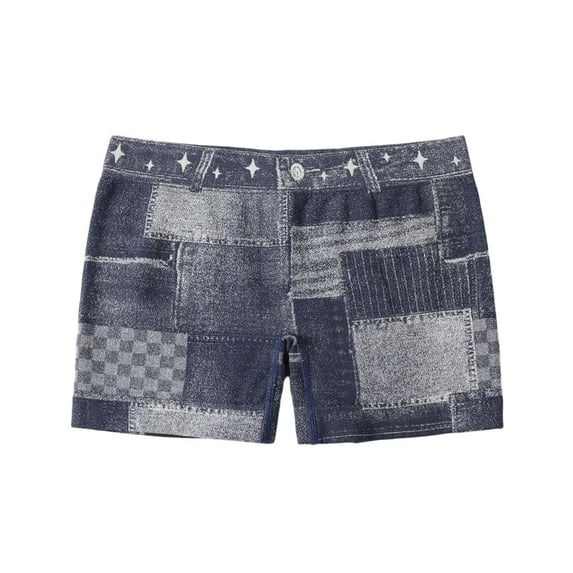 aohooy Drawstring Jean Shorts for Women High Stretchy Low Rise Fake Denim Shorts Soft Comfy Summer Y2K Mini Short Pants Blue,L