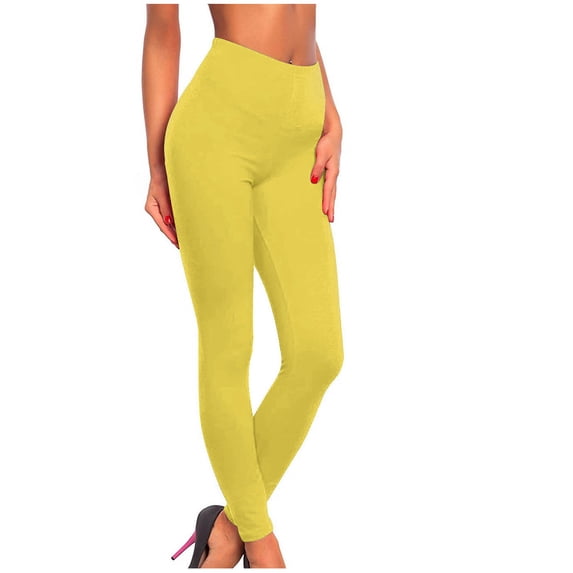 aohooy Dress Leggings for Women Business Casual with Pockets High Waisted Solid Gym Plus Size Legging Workout Tummy Control Stretchy Yoga Pants Yellow,M
