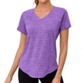 thumbnail image 1 of aohooy Dri Fit Shirt Women Short Sleeve Workout V Neck Sun Protection Tops for Golf Tennis Hiking Running Purple,S, 1 of 8