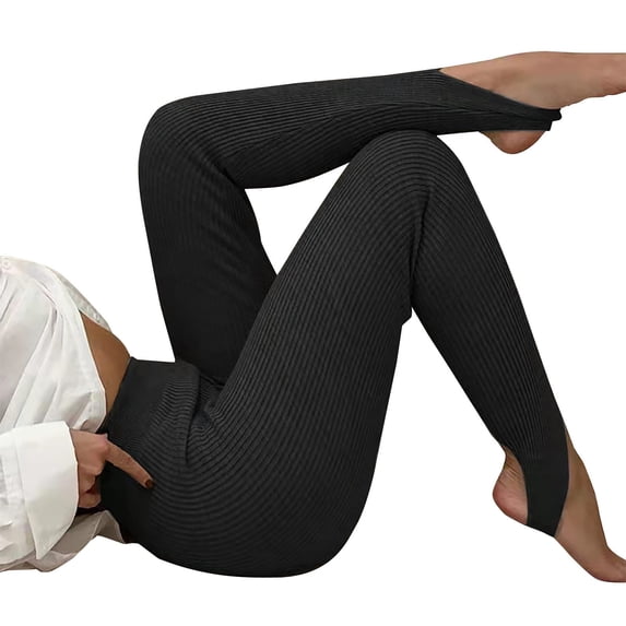 aohooy Everyday Leggings for Women High Waisted Tummy Control Stretch Yoga Pants Knit Texture Tight Trousers with Designs Black,M