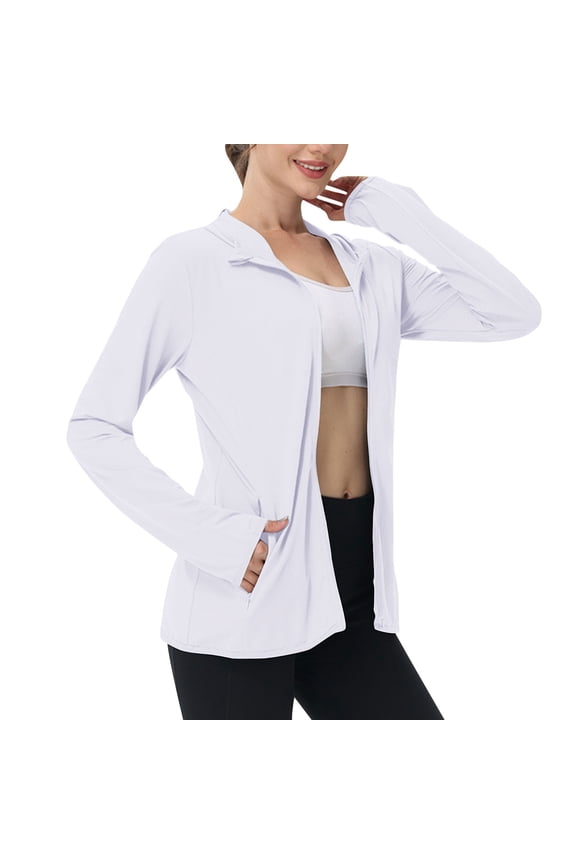 Exercise Jackets for Women Plus Size Zip Up Lightweight Sun Protection Hoodies Cooling Hiking Fishing Summer Tops White,M