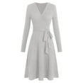 thumbnail image 1 of aohooy Fall Sweater Dress for Women - Ribbed Knit Vneck Midi Dresses Teacher Church Business Casual Work Belt Dress Gray,L, 1 of 5