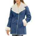 thumbnail image 1 of aohooy Faux Suede Cardigan Women - Casual Sherpa Fleece Coats with Pockets Long Sleeve Lapel Button Down Fuzzy Peacoat Navy,M, 1 of 7