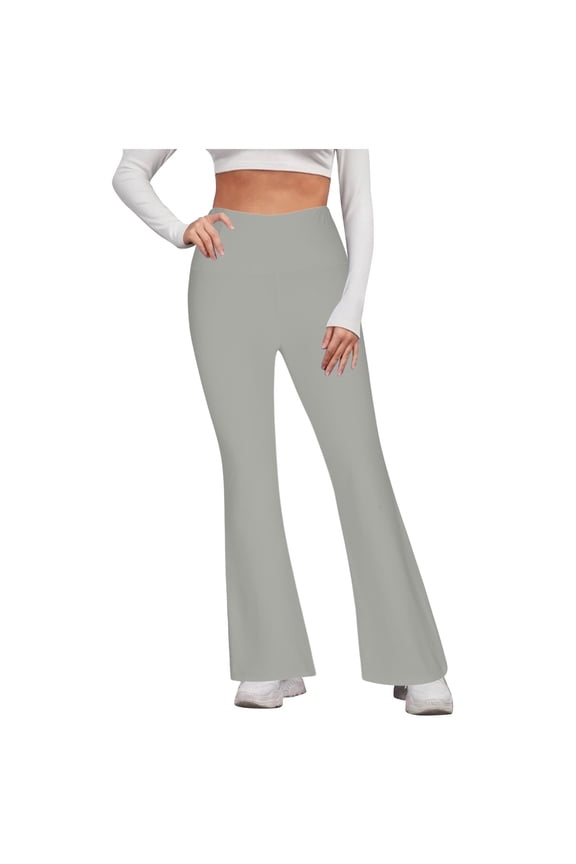 Flare Yoga Pants for Women Tummy Control High Waisted Stretchy Bell Bottoms Pant Bootcut Workout Solid Trendy Gym Trousers Gray,M
