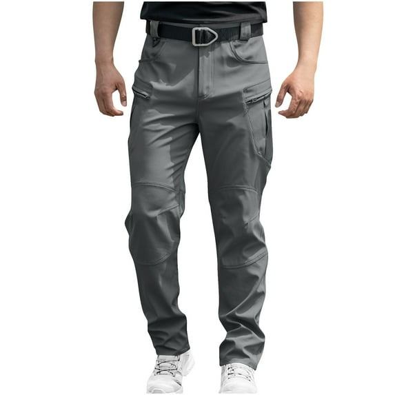 aohooy Fleece Cargo Pants Men Functional Training Tactical Pant Waterproof Hiking Multi Pockets Stretch Quick Dry Work Trousers Gray,M