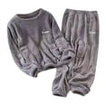 thumbnail image 1 of aohooy Fleece Pajama Set for Women Long Sleeve Tops and Pants Joggers Warm Winter Pj Sets Plush Loungewear Sleepwear Outfit Gray,Free Size, 1 of 6