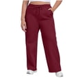 thumbnail image 1 of aohooy Flowy Pants Women Wide Leg High Waisted Basic Drawstring Sweatpant Baggy Jogger Plus Size Pant with Pocket Wine,XXXXL, 1 of 7